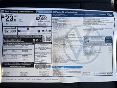 2027 Volkswagen Atlas SE w/Technology w/captains chairs and panoramic sunroof