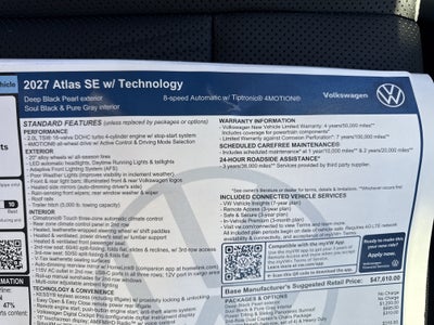 2027 Volkswagen Atlas SE w/Technology w/captains chairs and panoramic sunroof