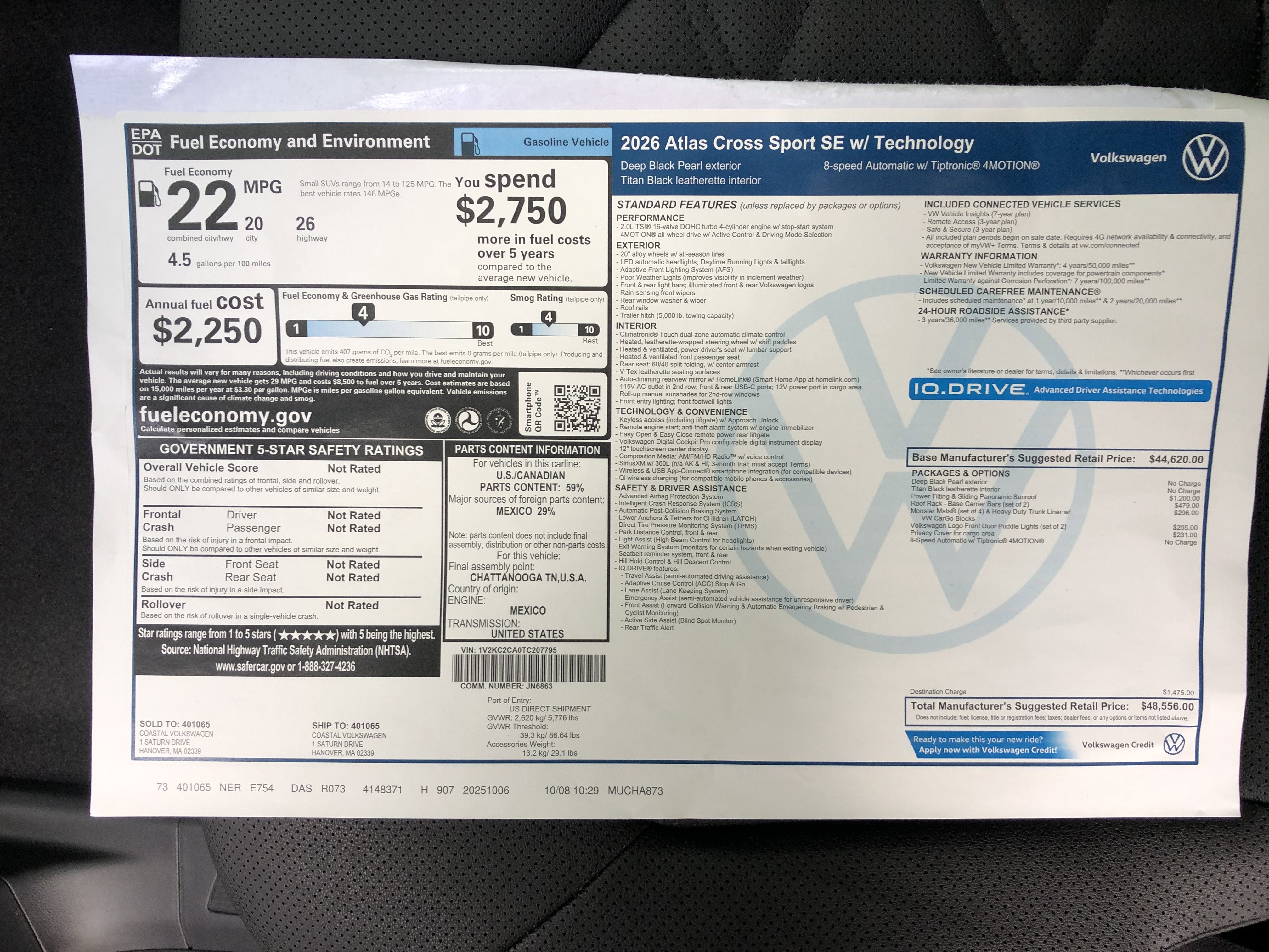 2026 Volkswagen Atlas Cross Sport 2.0T SE w/Technology w/panoramic sunroof