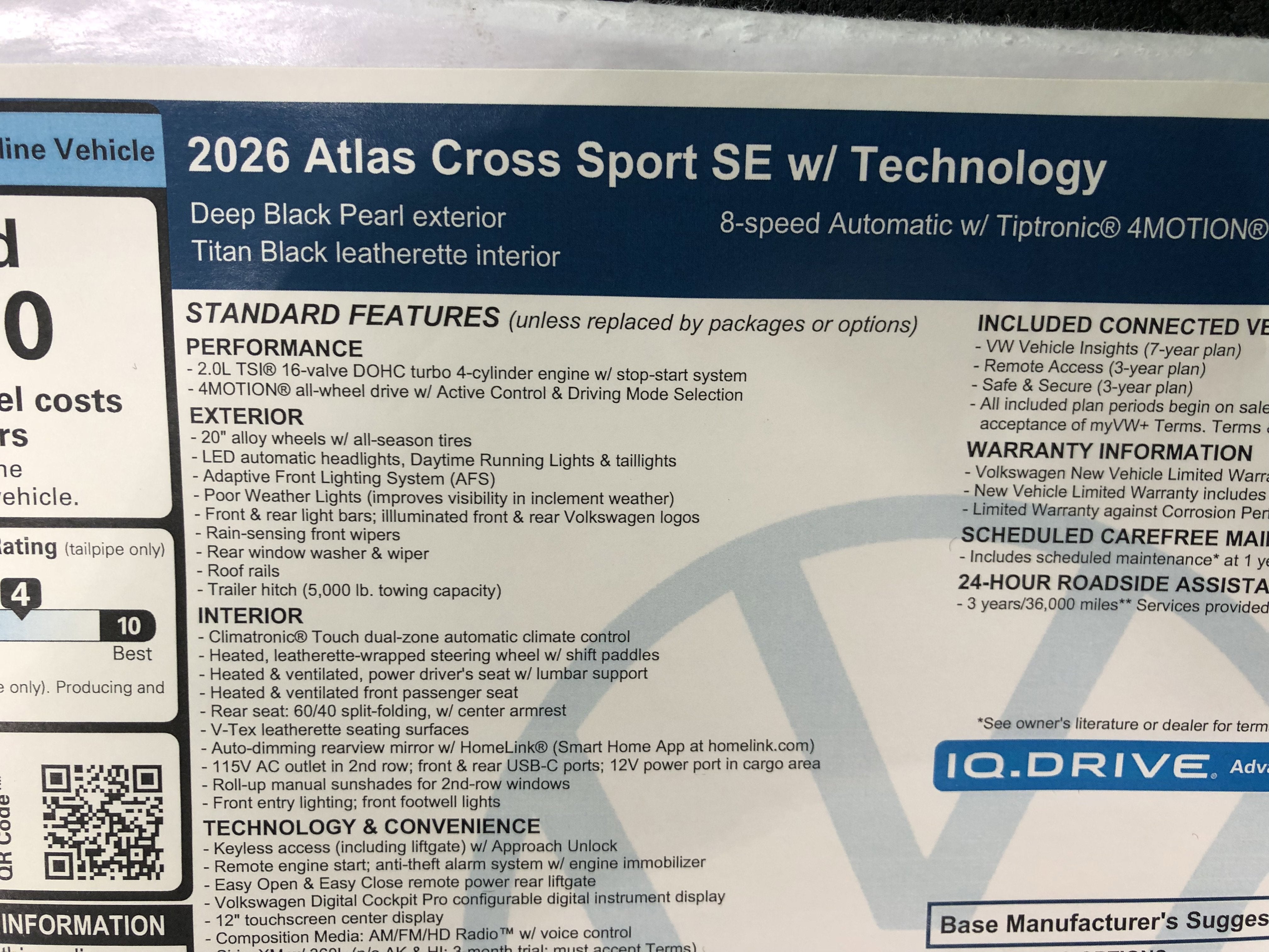 2026 Volkswagen Atlas Cross Sport 2.0T SE w/Technology w/panoramic sunroof