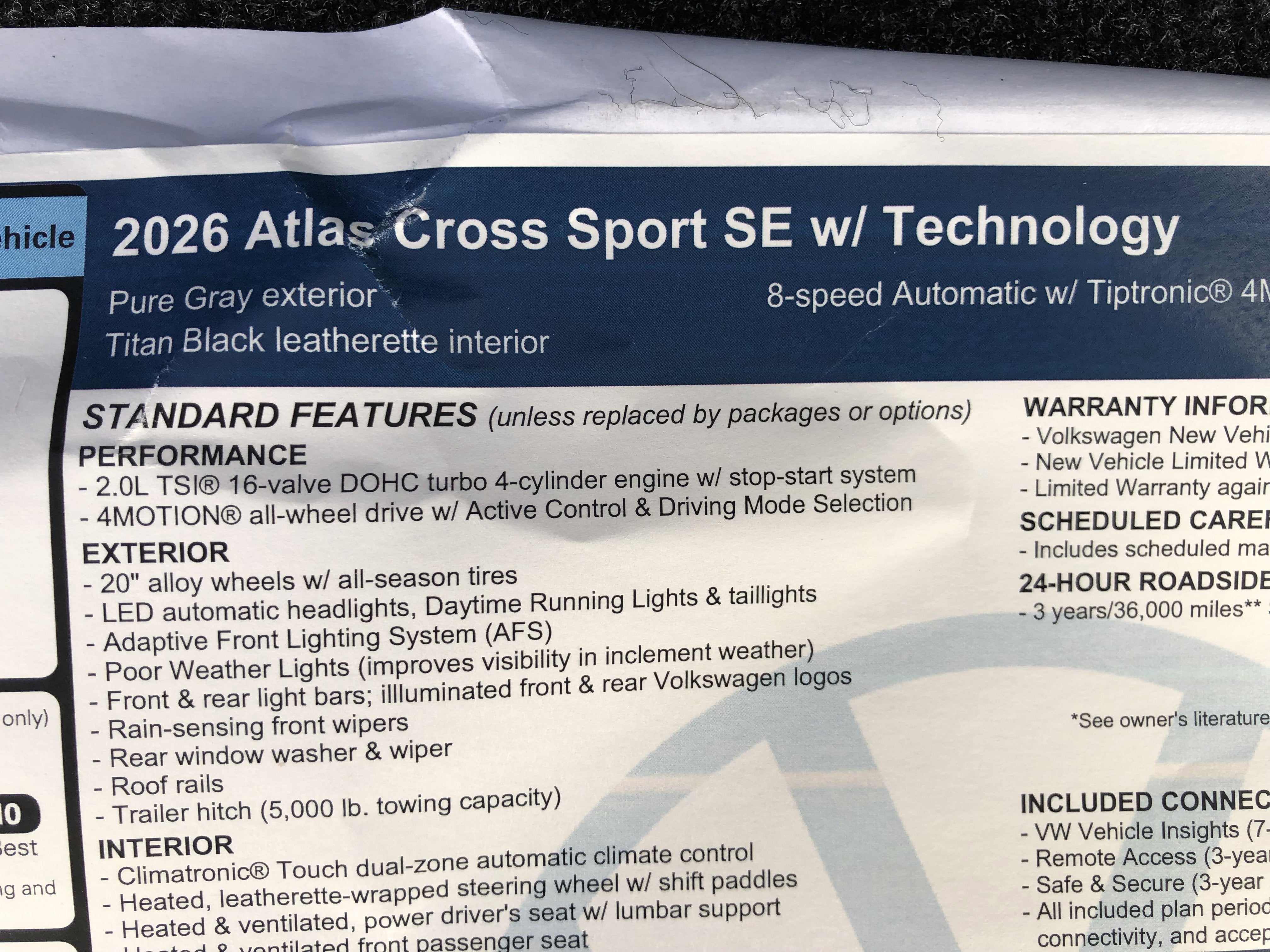 2026 Volkswagen Atlas Cross Sport 2.0T SE w/Technology w/panoramic sunroof and black wheel package