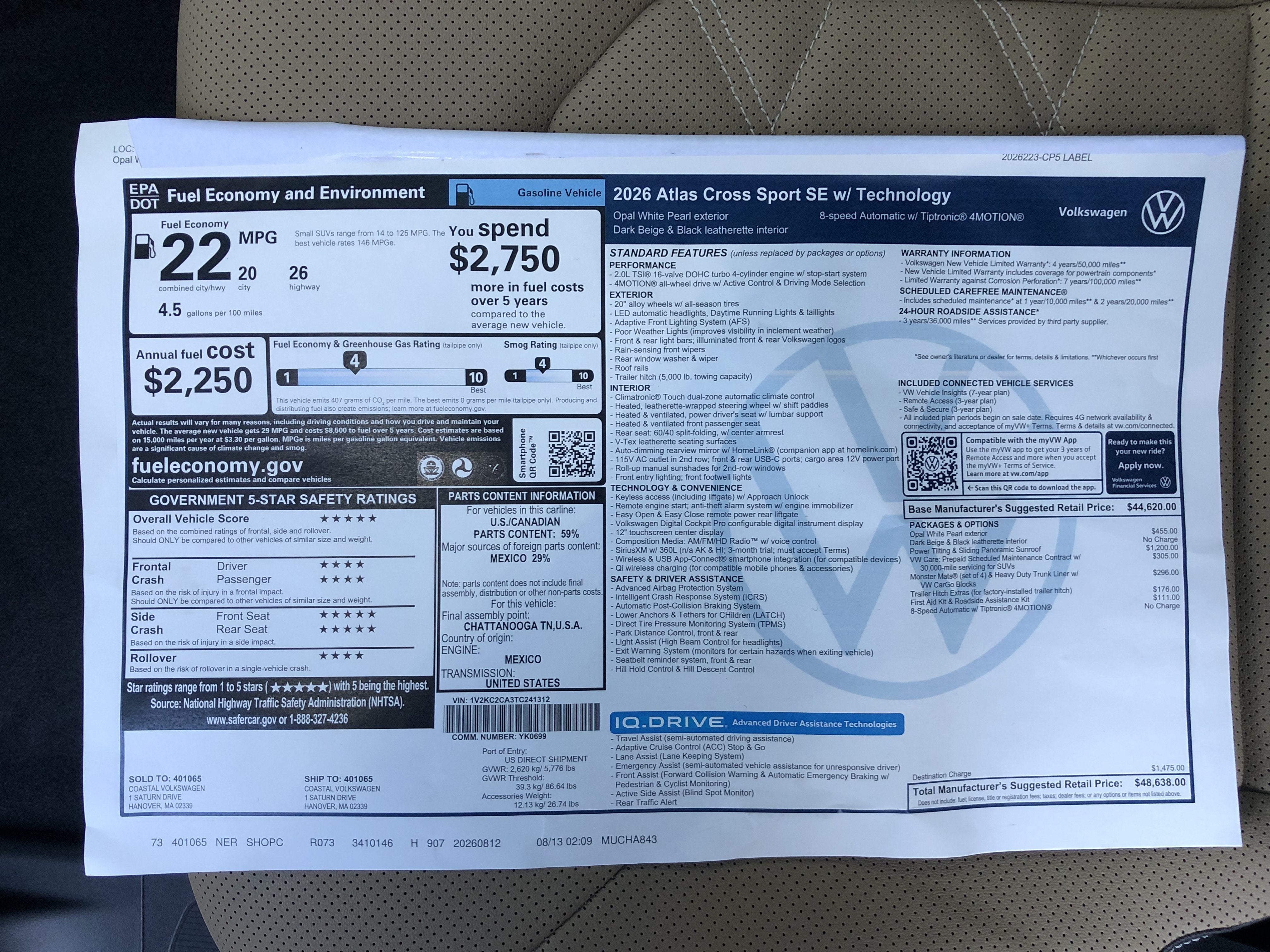 2026 Volkswagen Atlas Cross Sport 2.0T SE w/Technology