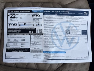 2026 Volkswagen Atlas Cross Sport 2.0T SE w/Technology w/panoramic sunroof