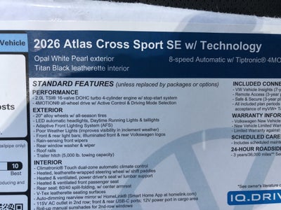 2026 Volkswagen Atlas Cross Sport 2.0T SE w/Technology w/panoramic sunroof and black wheel package