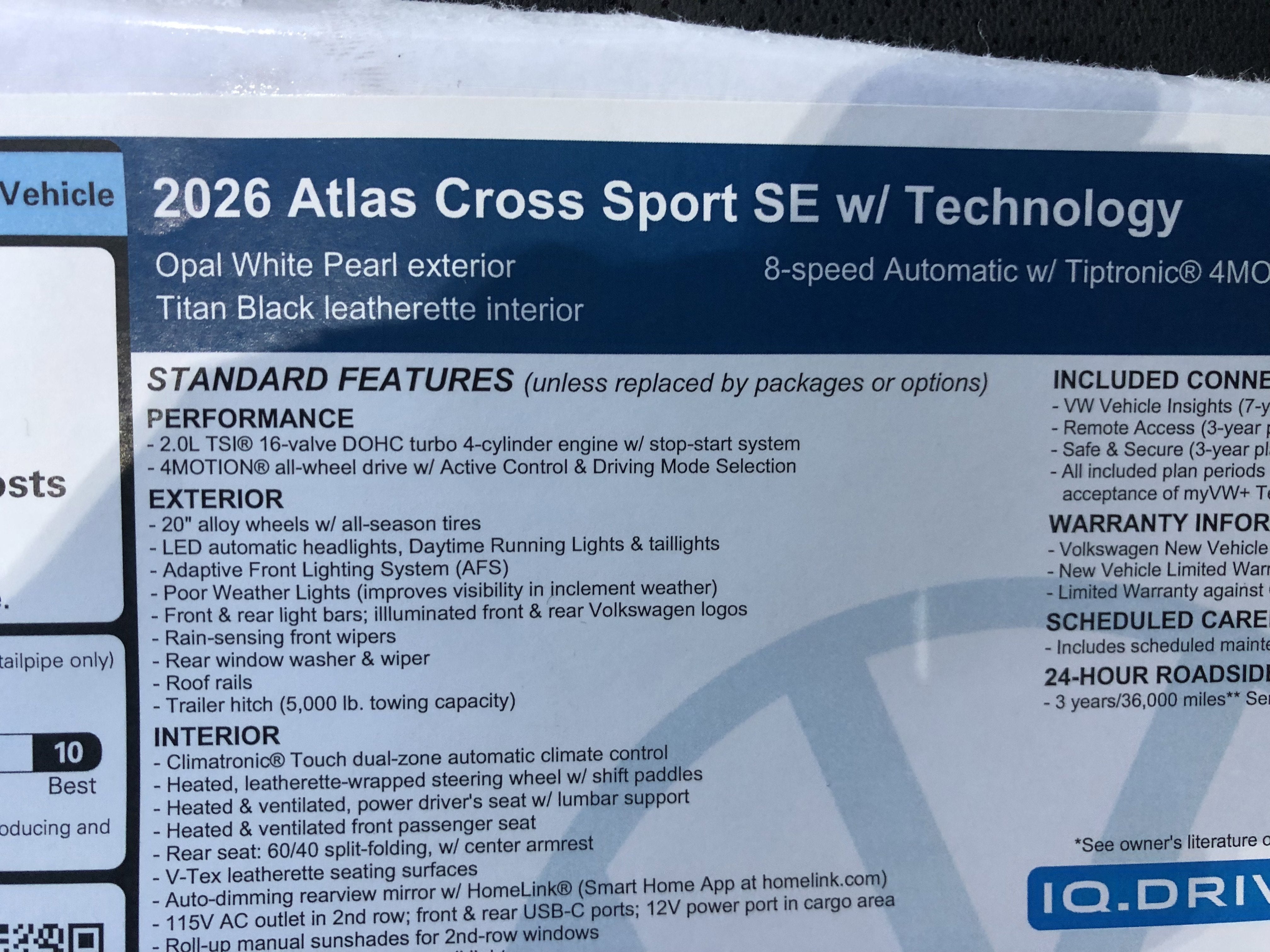 2026 Volkswagen Atlas Cross Sport 2.0T SE w/Technology w/panoramic sunroof and black wheel package