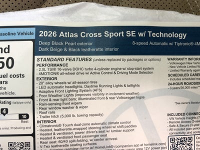 2026 Volkswagen Atlas Cross Sport 2.0T SE w/Technology w/panoramic sunroof and black wheel package