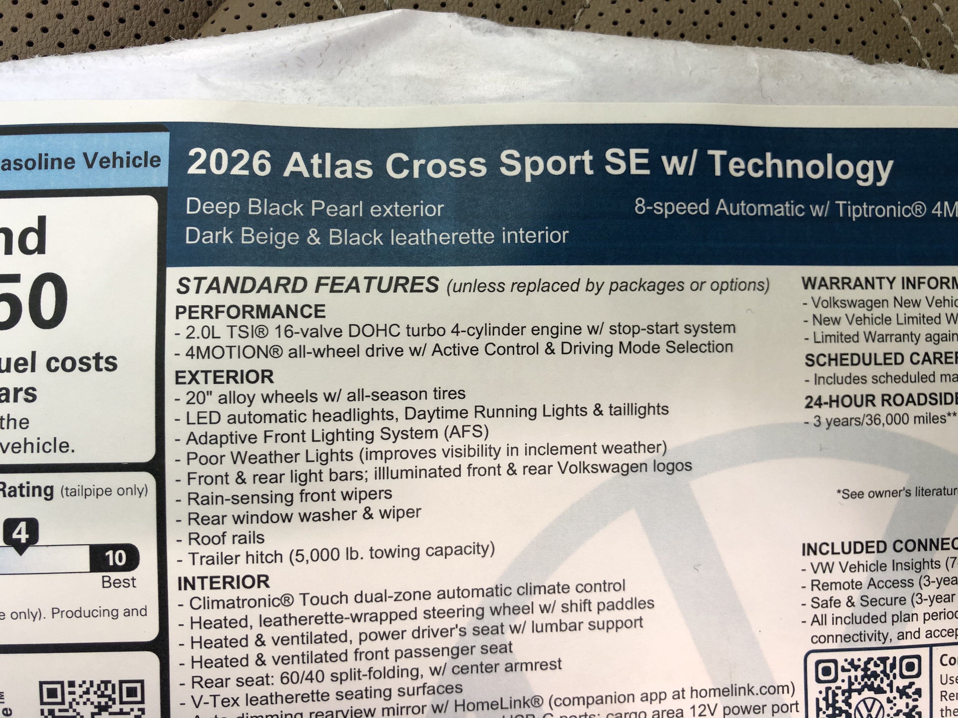 2026 Volkswagen Atlas Cross Sport 2.0T SE w/Technology w/panoramic sunroof and black wheel package