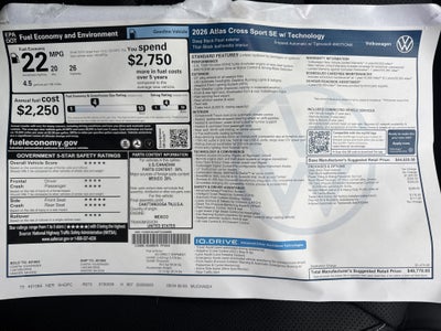 2026 Volkswagen Atlas Cross Sport 2.0T SE w/Technology w/panoramic sunroof and black wheel package