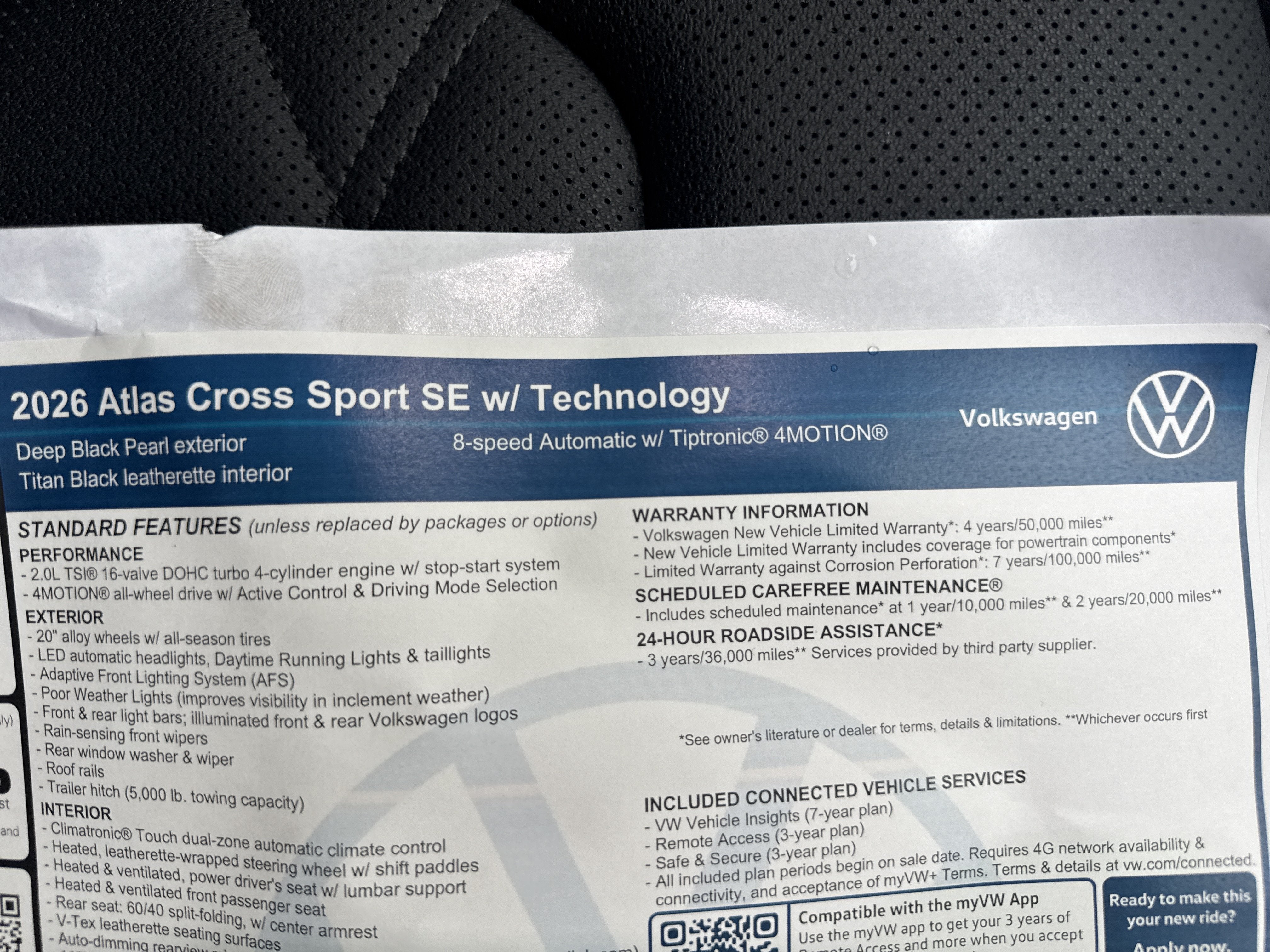2026 Volkswagen Atlas Cross Sport 2.0T SE w/Technology w/panoramic sunroof and black wheel package