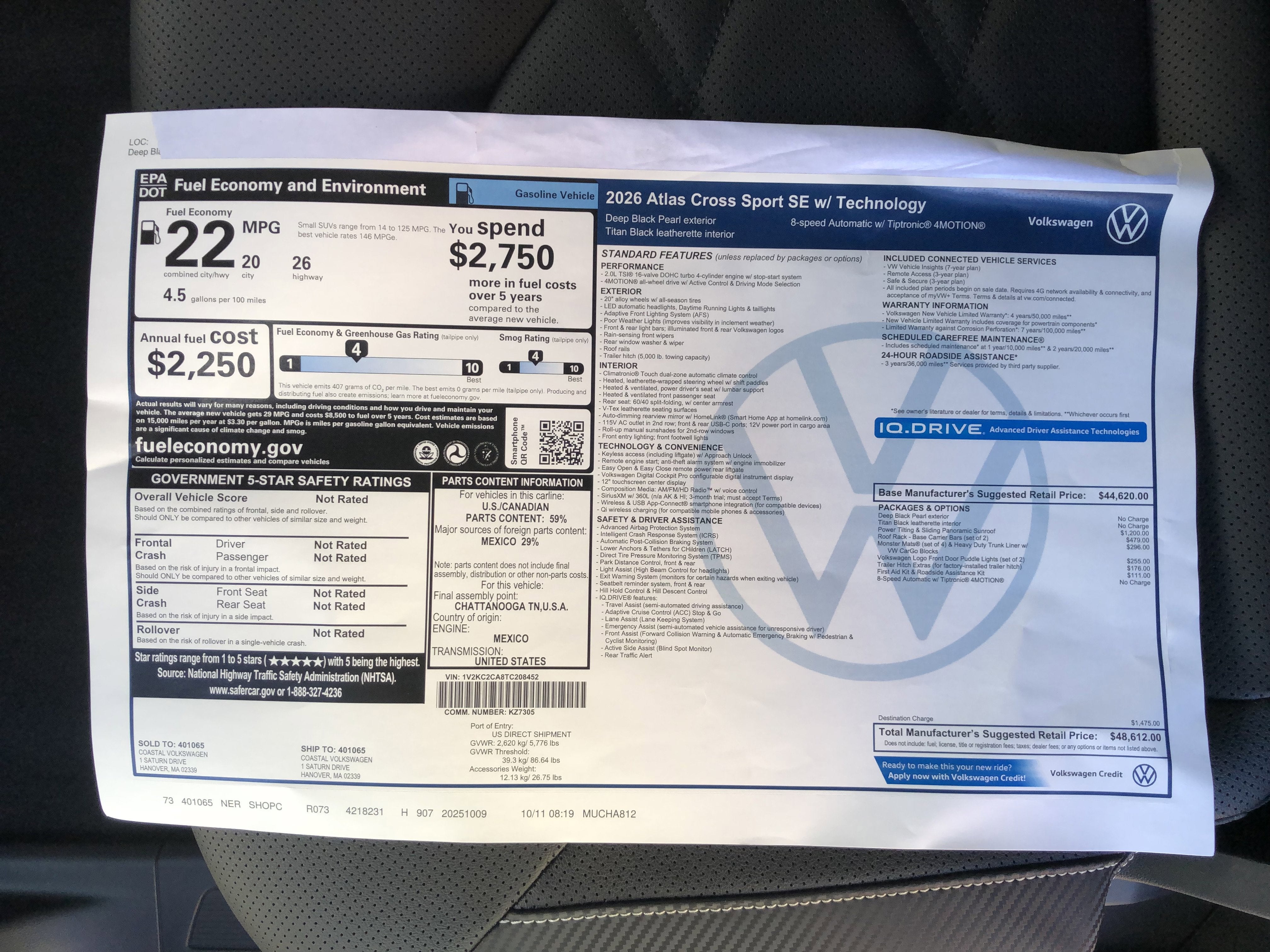 2026 Volkswagen Atlas Cross Sport 2.0T SE w/Technology w/panoramic sunroof