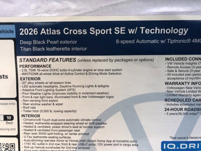 2026 Volkswagen Atlas Cross Sport 2.0T SE w/Technology w/panoramic sunroof