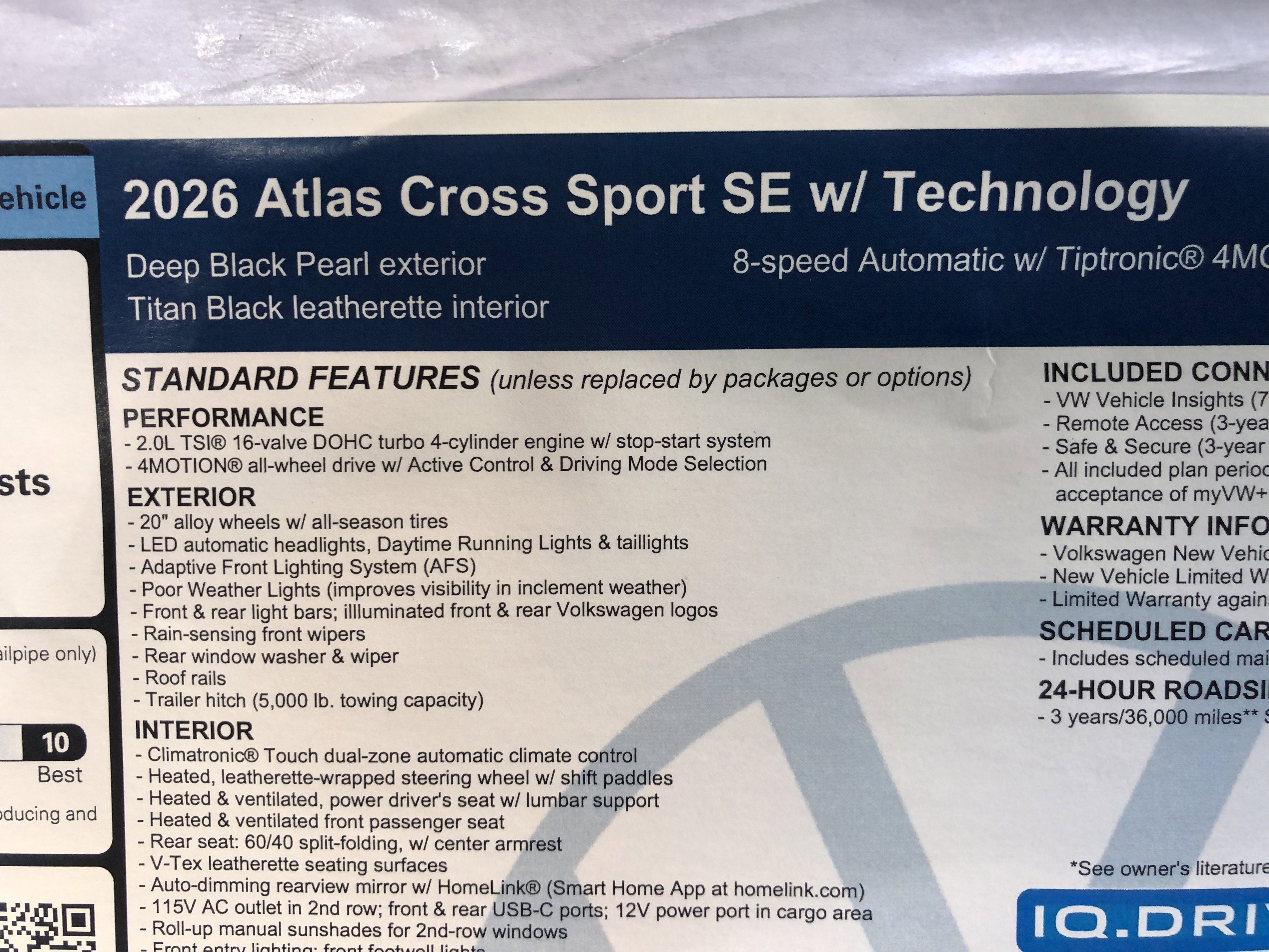 2026 Volkswagen Atlas Cross Sport 2.0T SE w/Technology w/panoramic sunroof