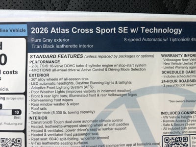 2026 Volkswagen Atlas Cross Sport 2.0T SE w/Technology w/panoramic sunroof and black wheel package