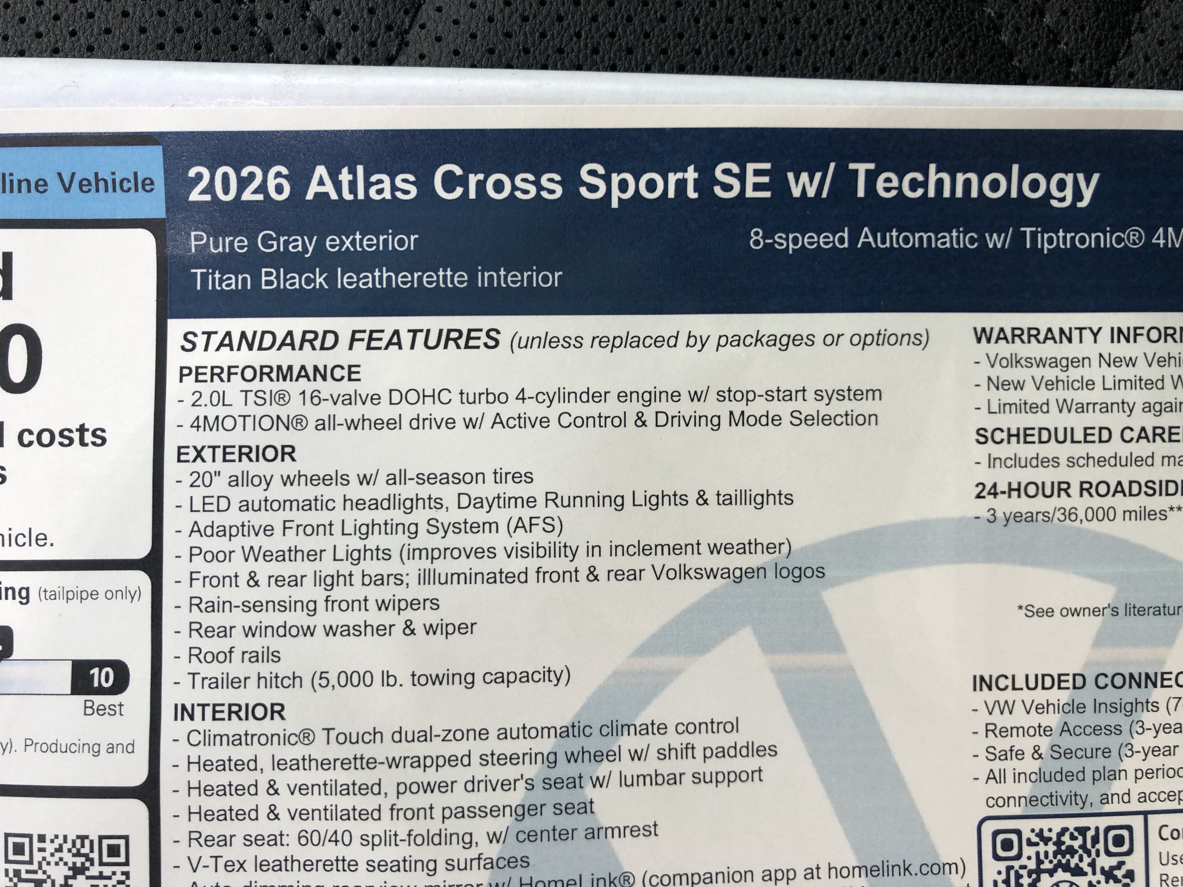 2026 Volkswagen Atlas Cross Sport 2.0T SE w/Technology w/panoramic sunroof and black wheel package
