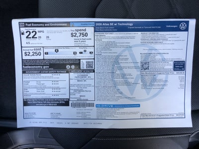 2026 Volkswagen Atlas 2.0T SE w/Technology w/panoramic sunroof and black wheel package