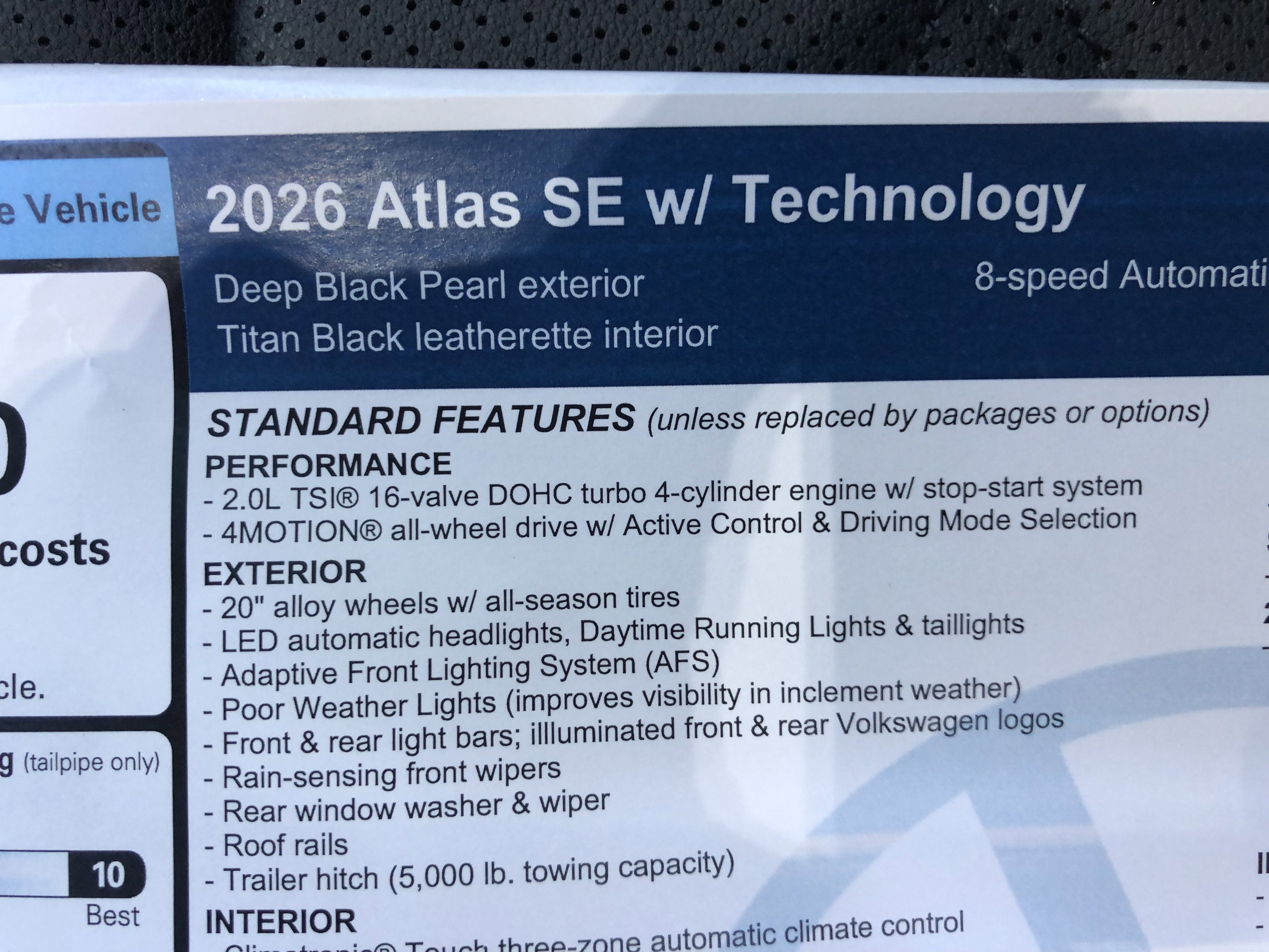 2026 Volkswagen Atlas 2.0T SE w/Technology w/panoramic sunroof and black wheel package