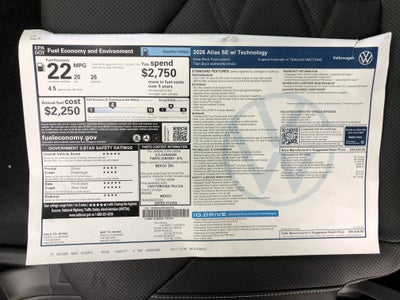 2026 Volkswagen Atlas 2.0T SE w/Technology w/panoramic sunroof and black wheel package