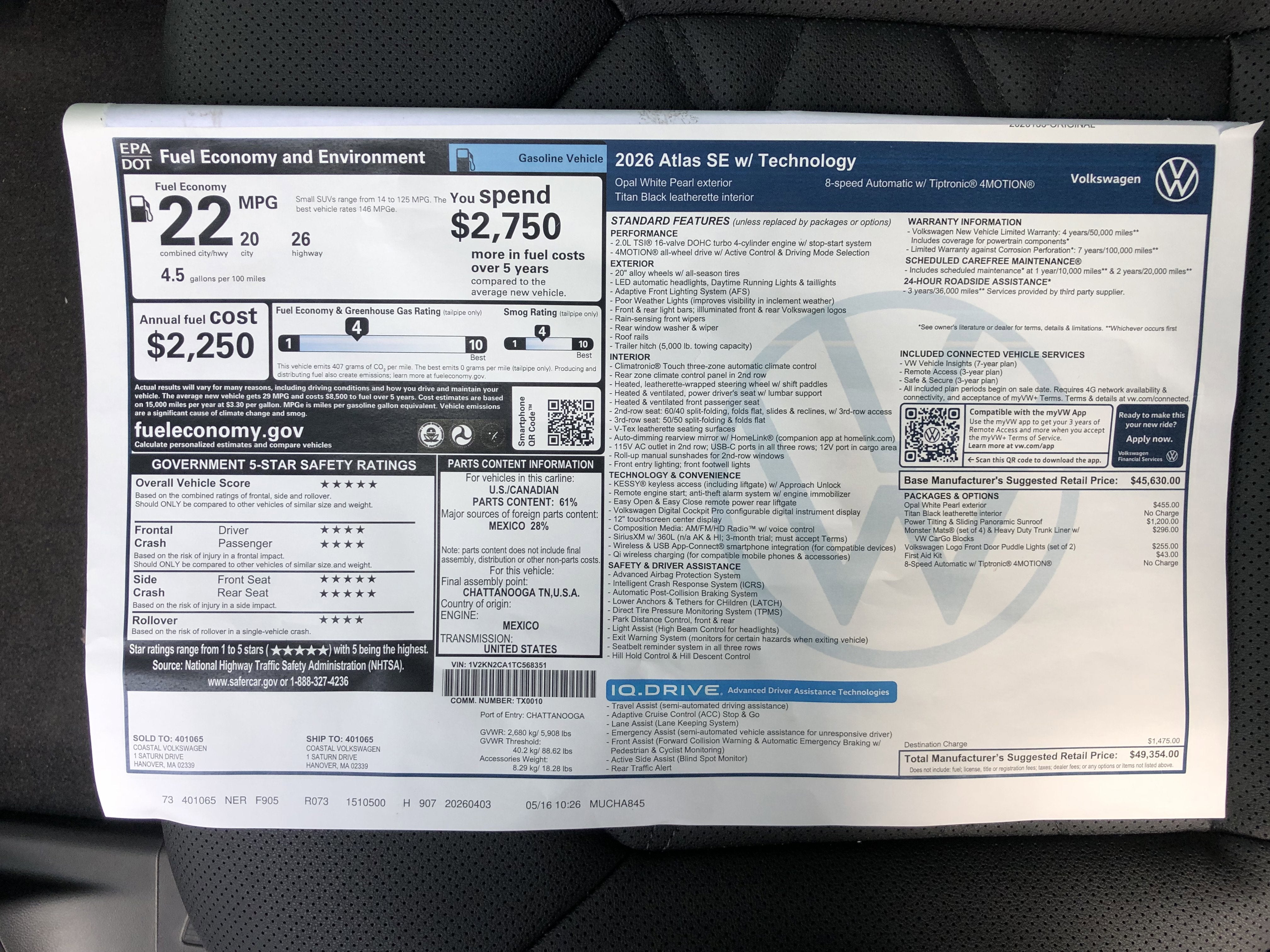 2026 Volkswagen Atlas 2.0T SE w/Technology