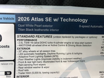 2026 Volkswagen Atlas 2.0T SE w/Technology