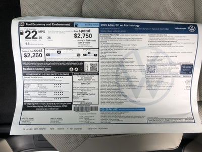 2026 Volkswagen Atlas 2.0T SE w/Technology w/panoramic sunroof
