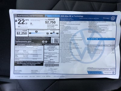 2026 Volkswagen Atlas 2.0T SE w/Technology w/panoramic sunroof and black wheel package