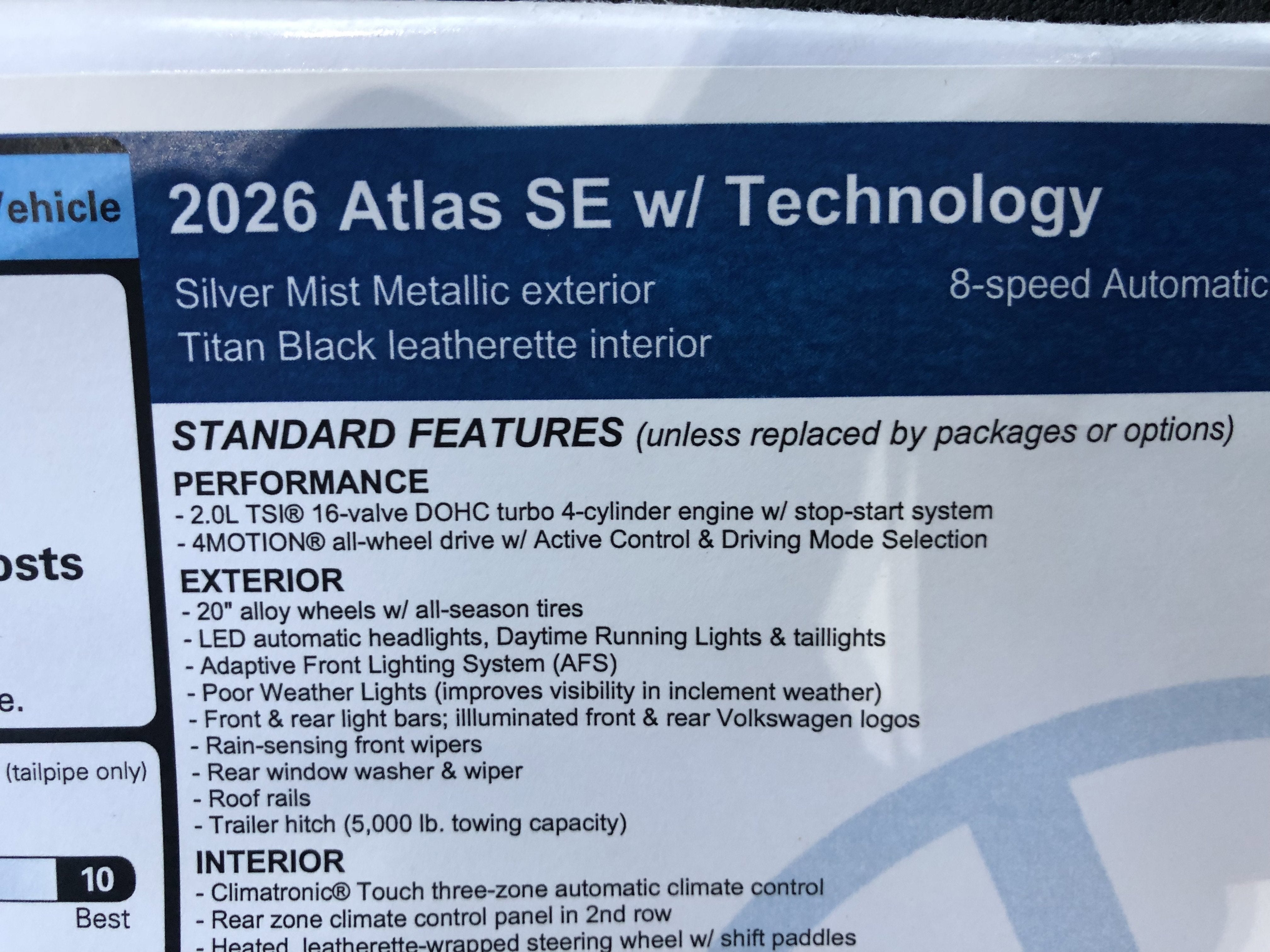 2026 Volkswagen Atlas 2.0T SE w/Technology w/panoramic sunroof and black wheel package