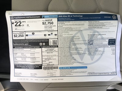 2026 Volkswagen Atlas 2.0T SE w/Technology w/panoramic sunroof