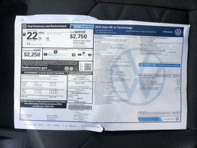 2026 Volkswagen Atlas 2.0T SE w/Technology w/captains chairs, panoramic sunroof and black wheel package