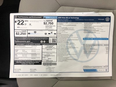 2026 Volkswagen Atlas 2.0T SE w/Technology w/panoramic sunroof and black wheel package