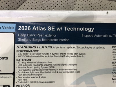 2026 Volkswagen Atlas 2.0T SE w/Technology w/panoramic sunroof and black wheel package