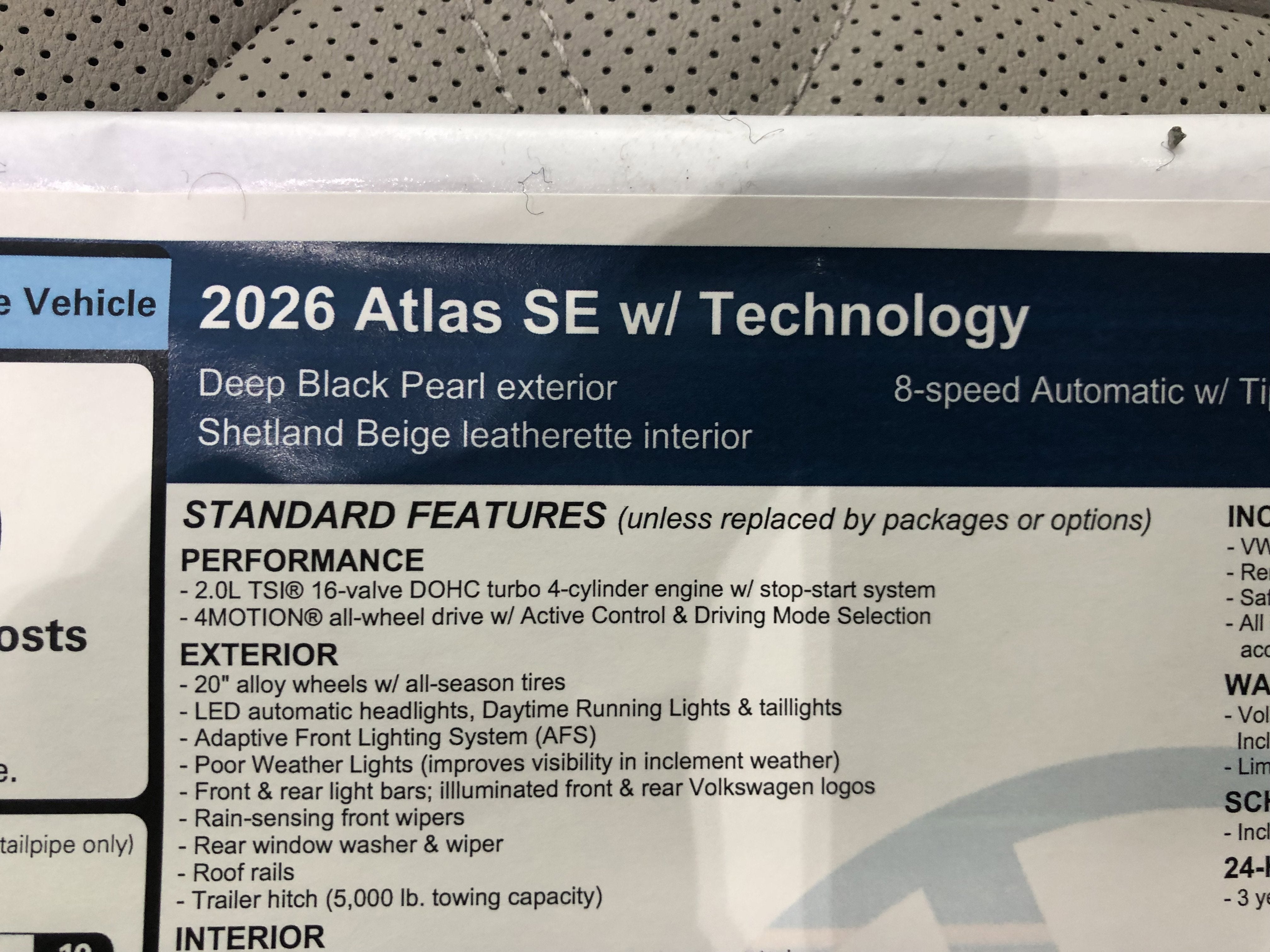 2026 Volkswagen Atlas 2.0T SE w/Technology w/panoramic sunroof and black wheel package