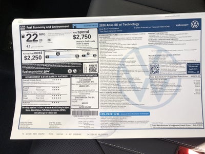 2026 Volkswagen Atlas 2.0T SE w/Technology w/panoramic sunroof and black wheel package