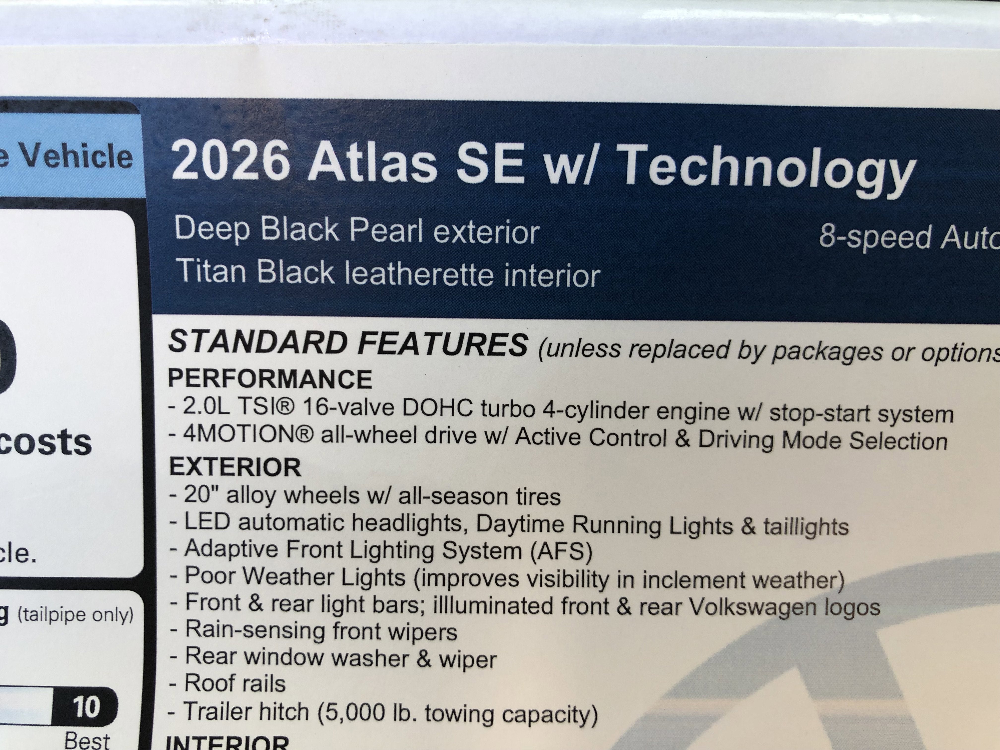 2026 Volkswagen Atlas 2.0T SE w/Technology w/panoramic sunroof and black wheel package