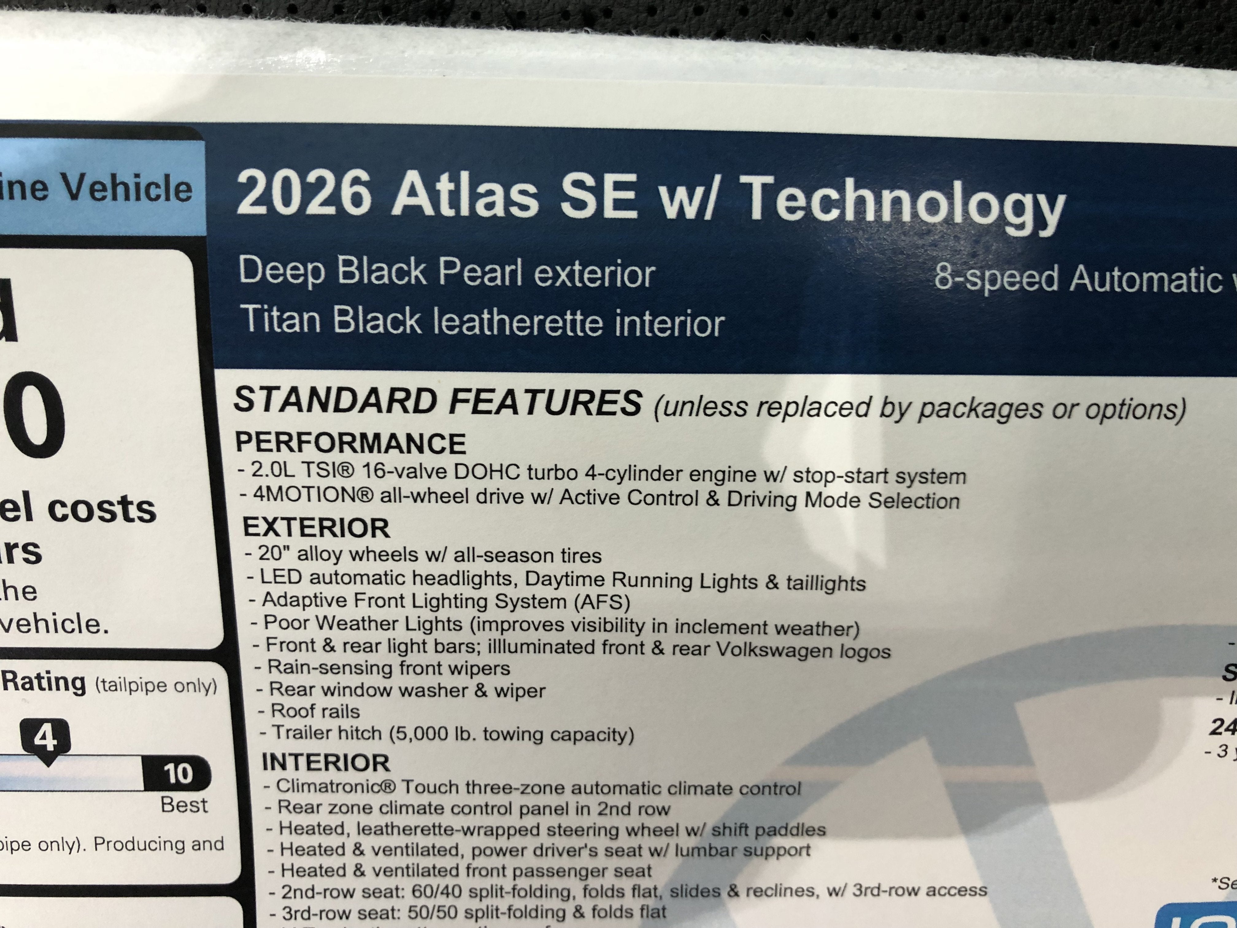 2026 Volkswagen Atlas 2.0T SE w/Technology w/panoramic sunroof and black wheel package