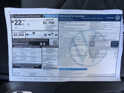 2026 Volkswagen Atlas 2.0T SE w/Technology w/panoramic sunroof and black wheel package