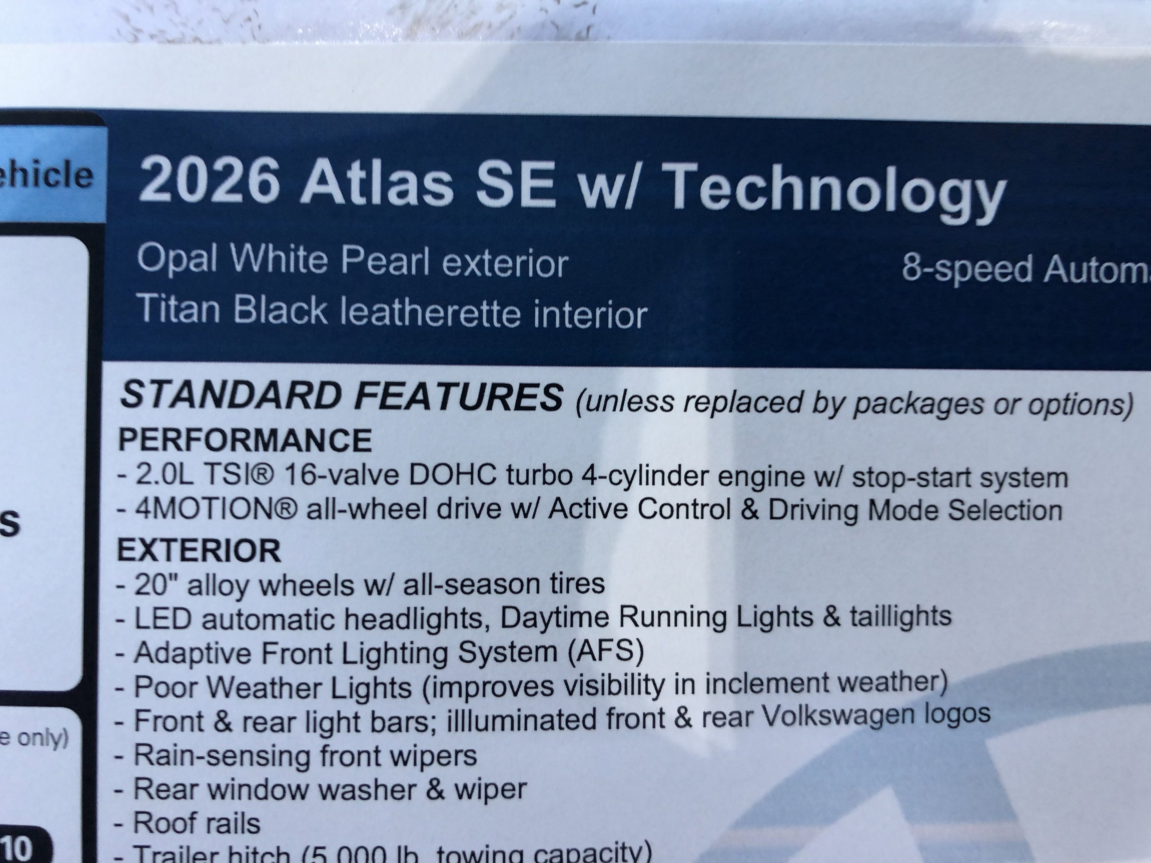 2026 Volkswagen Atlas 2.0T SE w/Technology w/panoramic sunroof and black wheel package