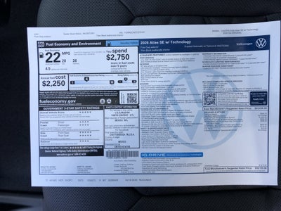 2026 Volkswagen Atlas 2.0T SE w/Technology w/panoramic sunroof and black wheel package