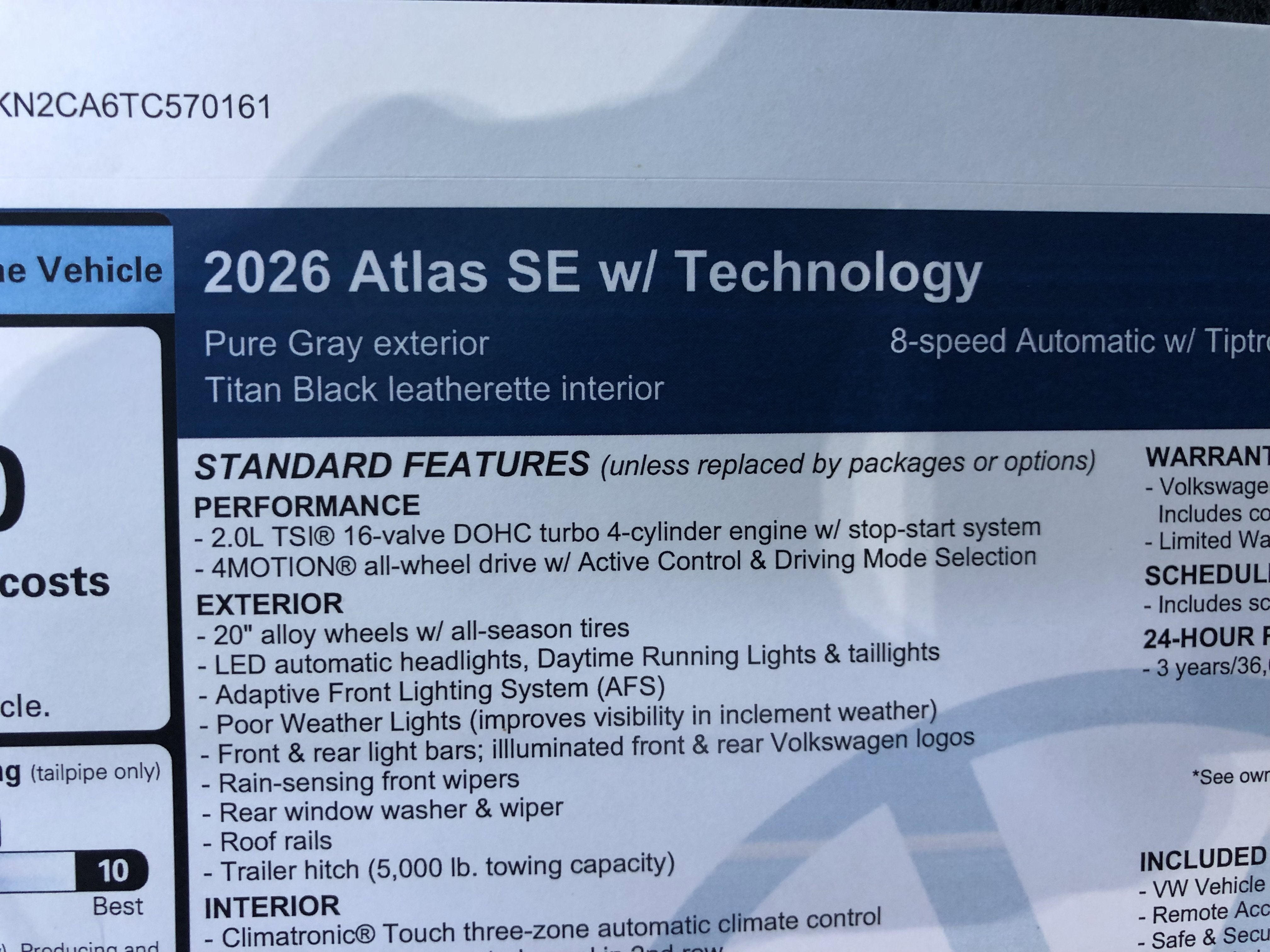 2026 Volkswagen Atlas 2.0T SE w/Technology w/panoramic sunroof and black wheel package