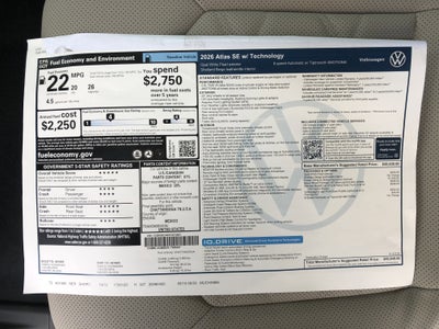 2026 Volkswagen Atlas 2.0T SE w/Technology w/panoramic sunroof and black wheel package