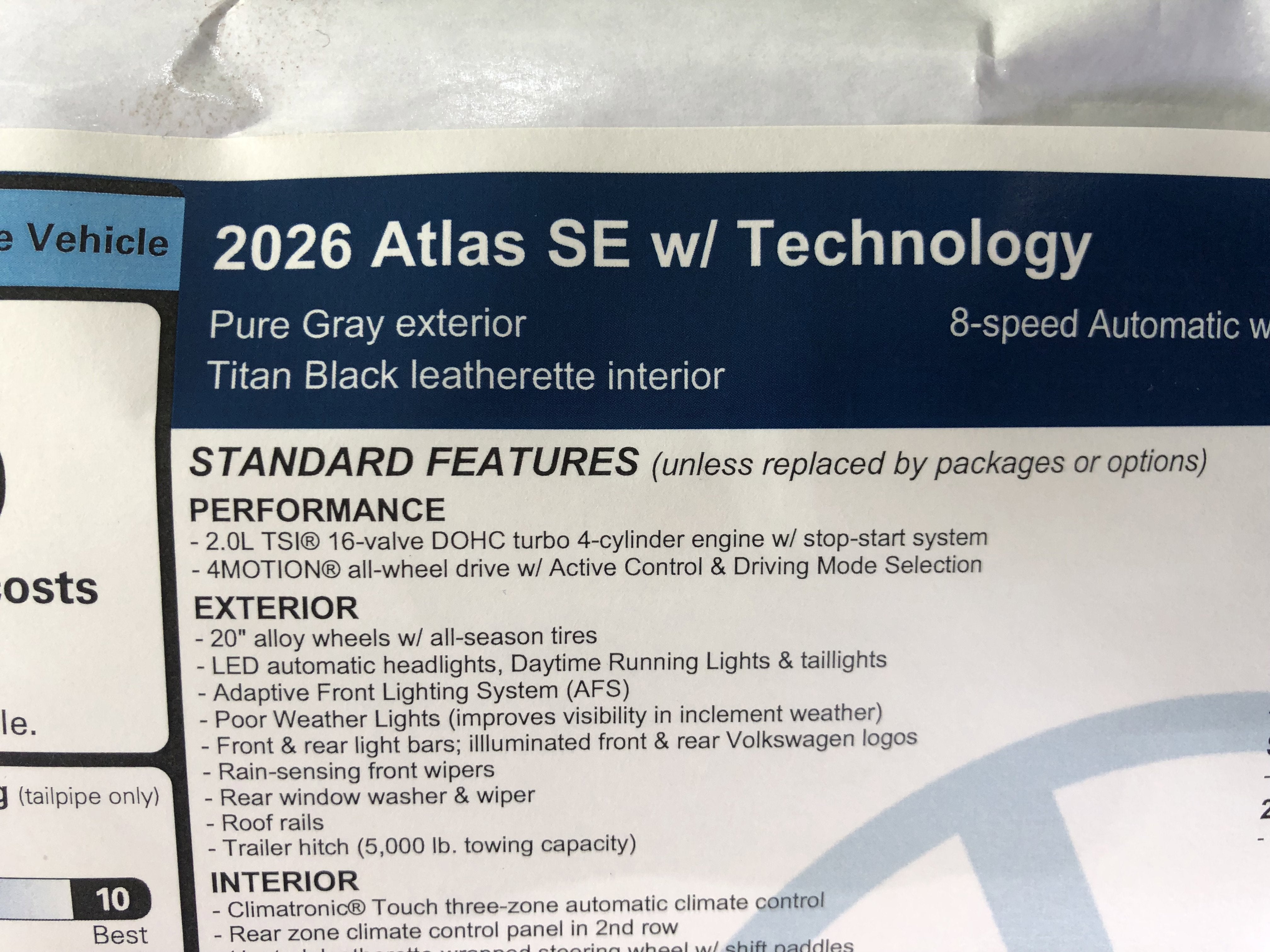 2026 Volkswagen Atlas 2.0T SE w/Technology w/panoramic sunroof and black wheel package