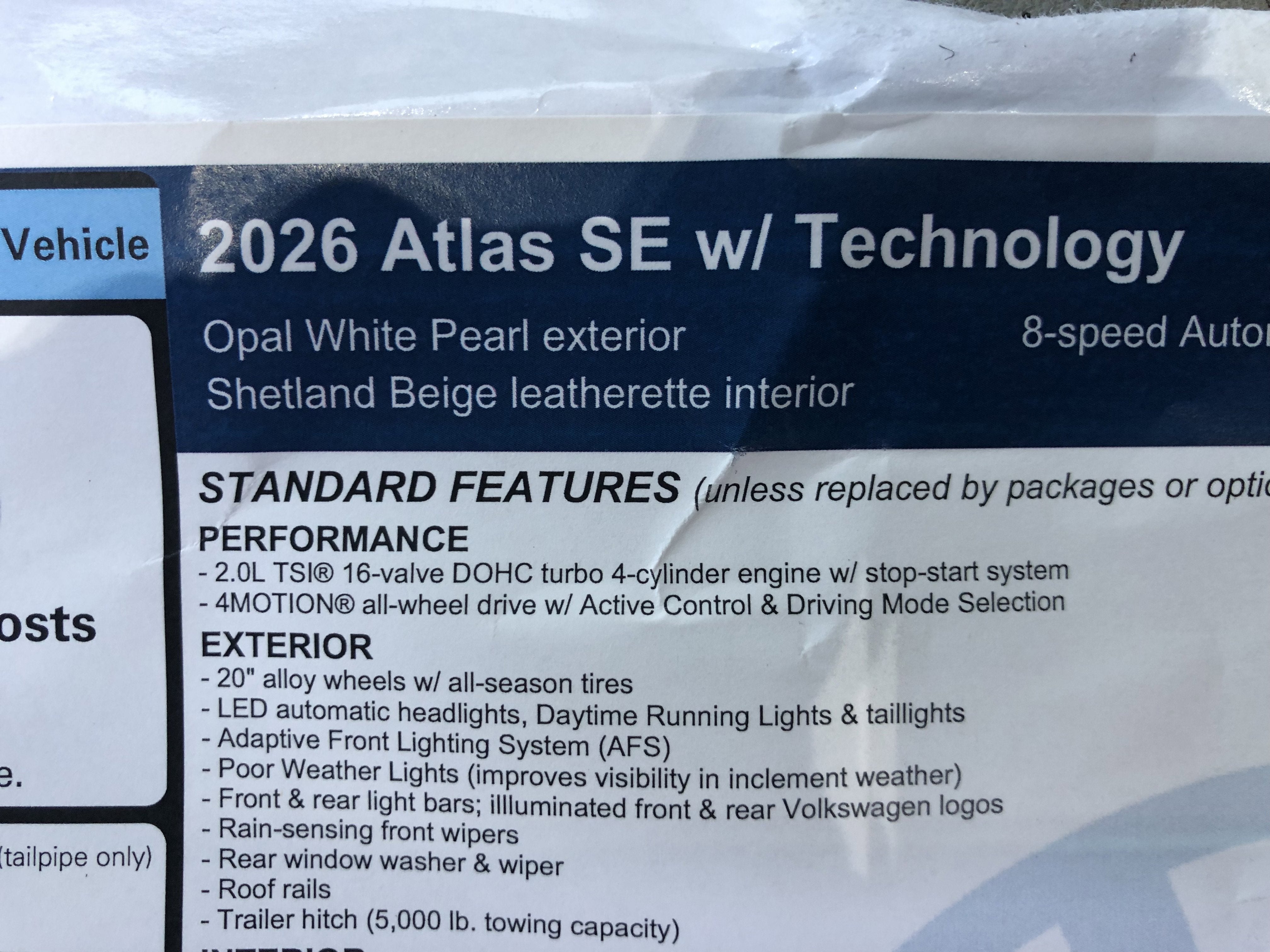 2026 Volkswagen Atlas 2.0T SE w/Technology w/panoramic sunroof