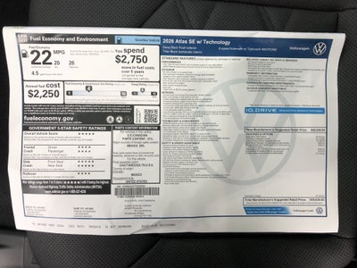 2026 Volkswagen Atlas 2.0T SE w/Technology w/panoramic sunroof and black wheel package