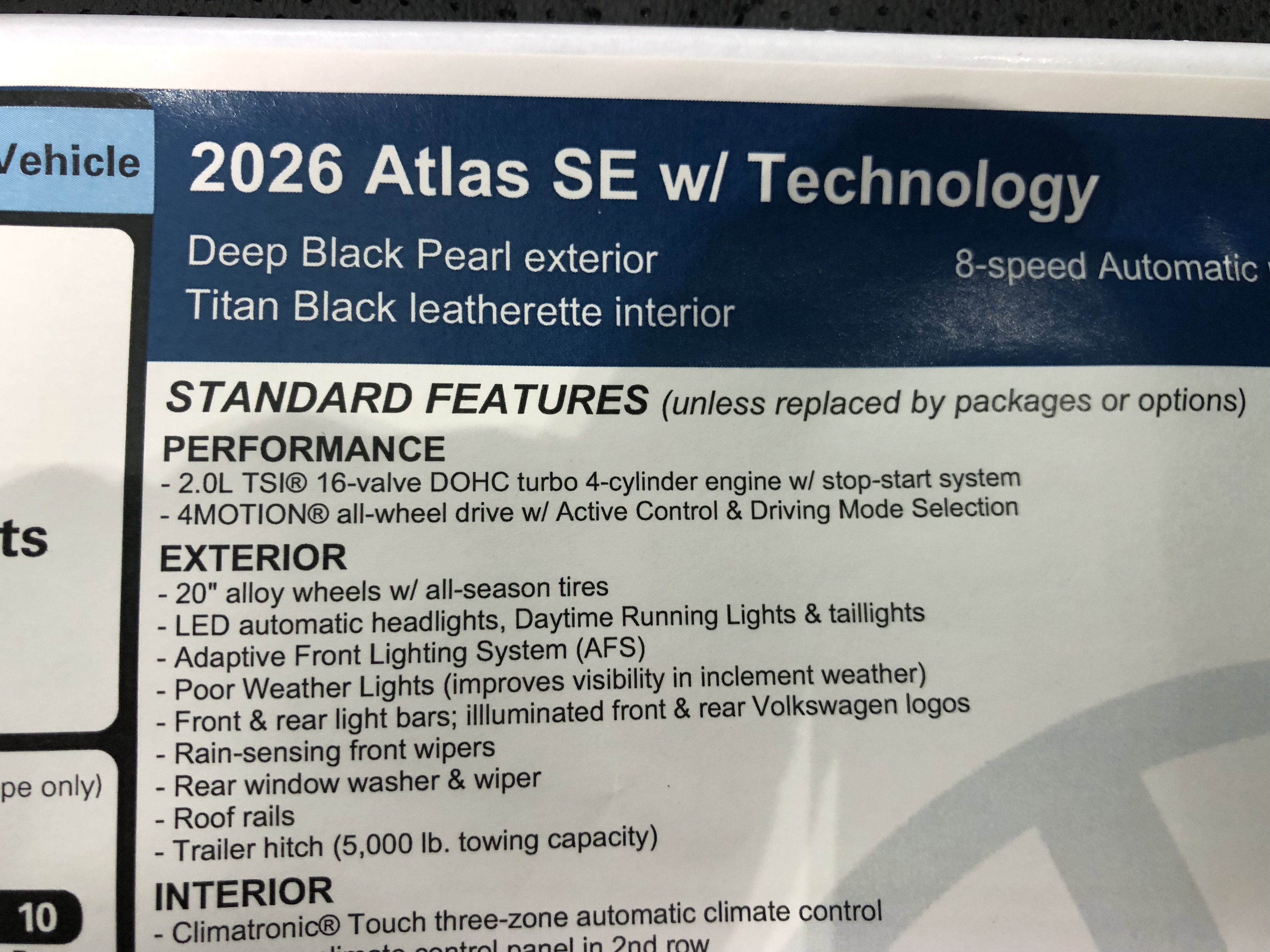 2026 Volkswagen Atlas 2.0T SE w/Technology w/panoramic sunroof and black wheel package