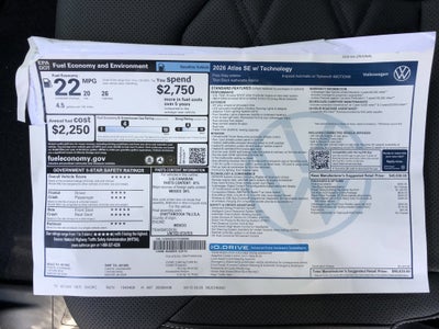 2026 Volkswagen Atlas 2.0T SE w/Technology w/captains chairs, panoramic sunroof and black wheel package