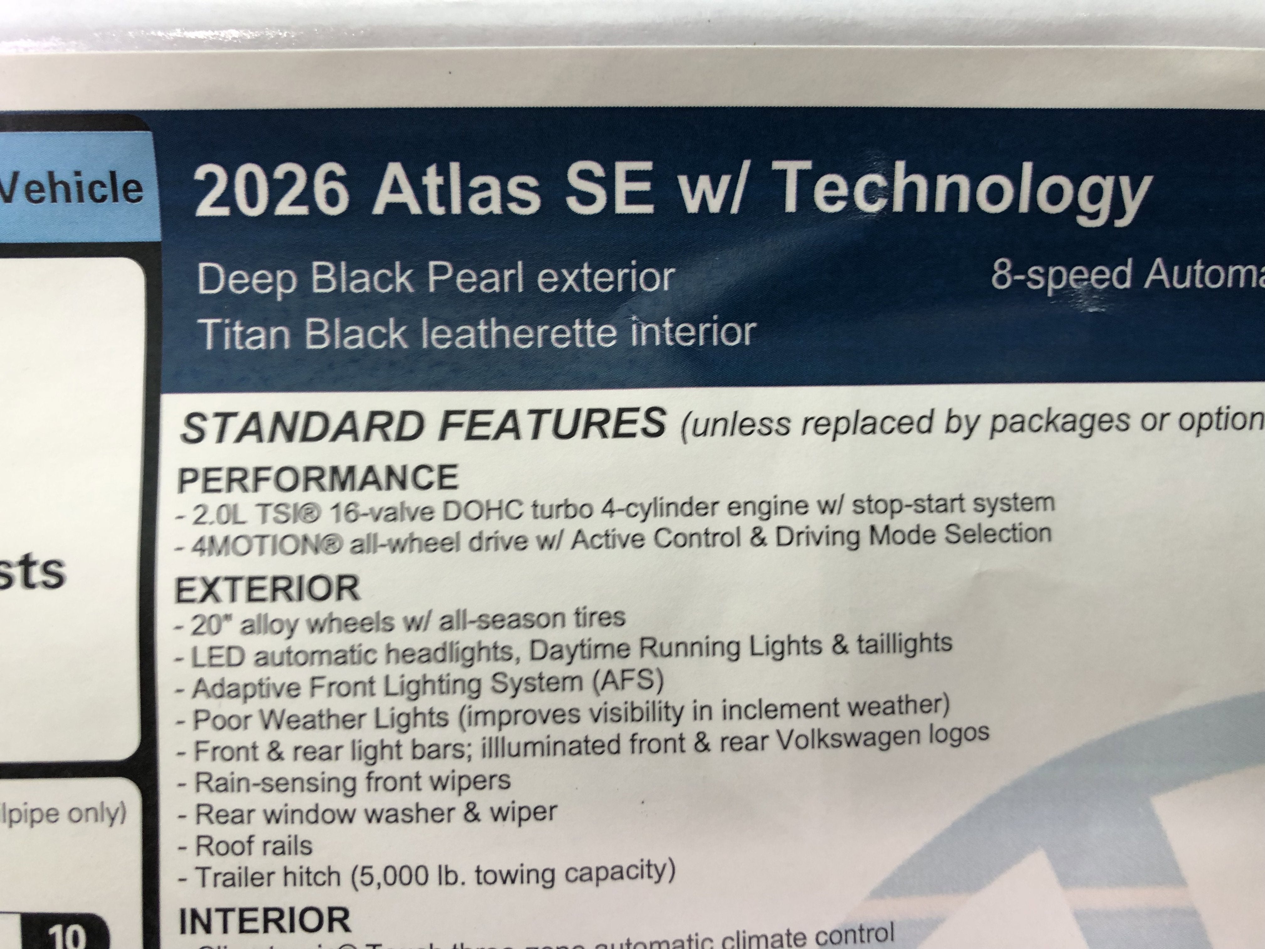 2026 Volkswagen Atlas 2.0T SE w/Technology w/panoramic sunroof and black wheel package