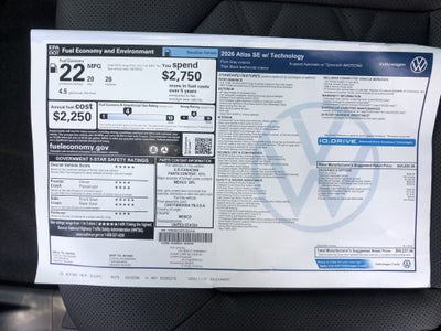 2026 Volkswagen Atlas 2.0T SE w/Technology w/panoramic sunroof and black wheel package