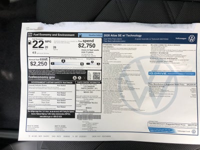 2026 Volkswagen Atlas 2.0T SE w/Technology w/panoramic sunroof