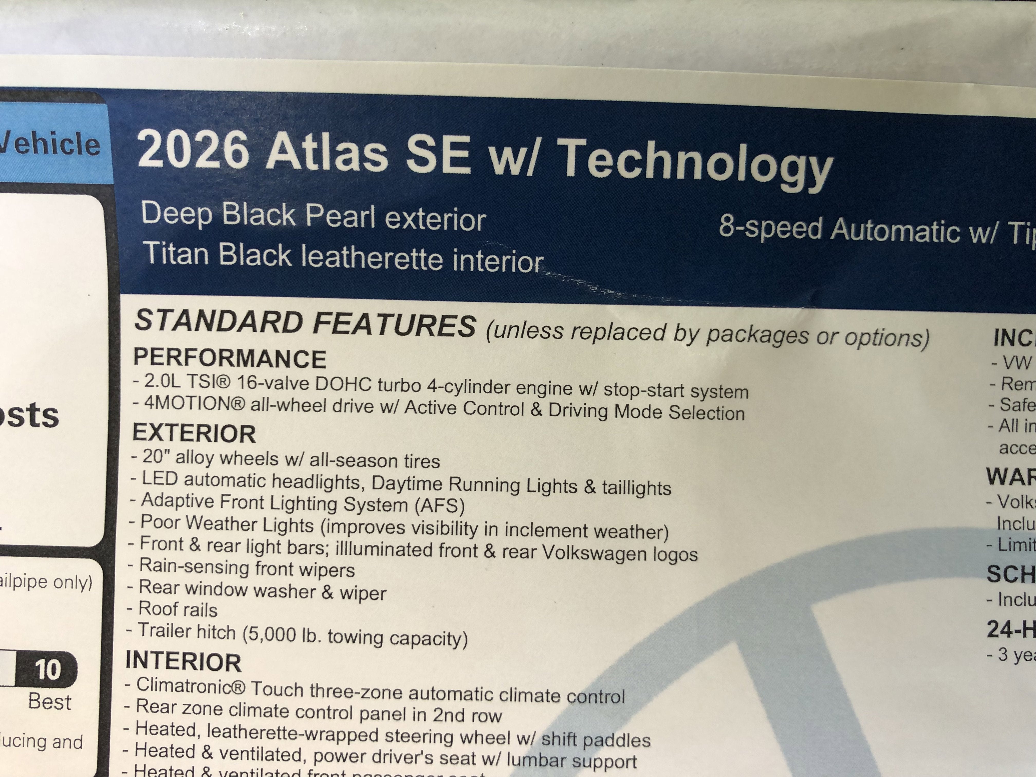 2026 Volkswagen Atlas 2.0T SE w/Technology w/panoramic sunroof and black wheel package