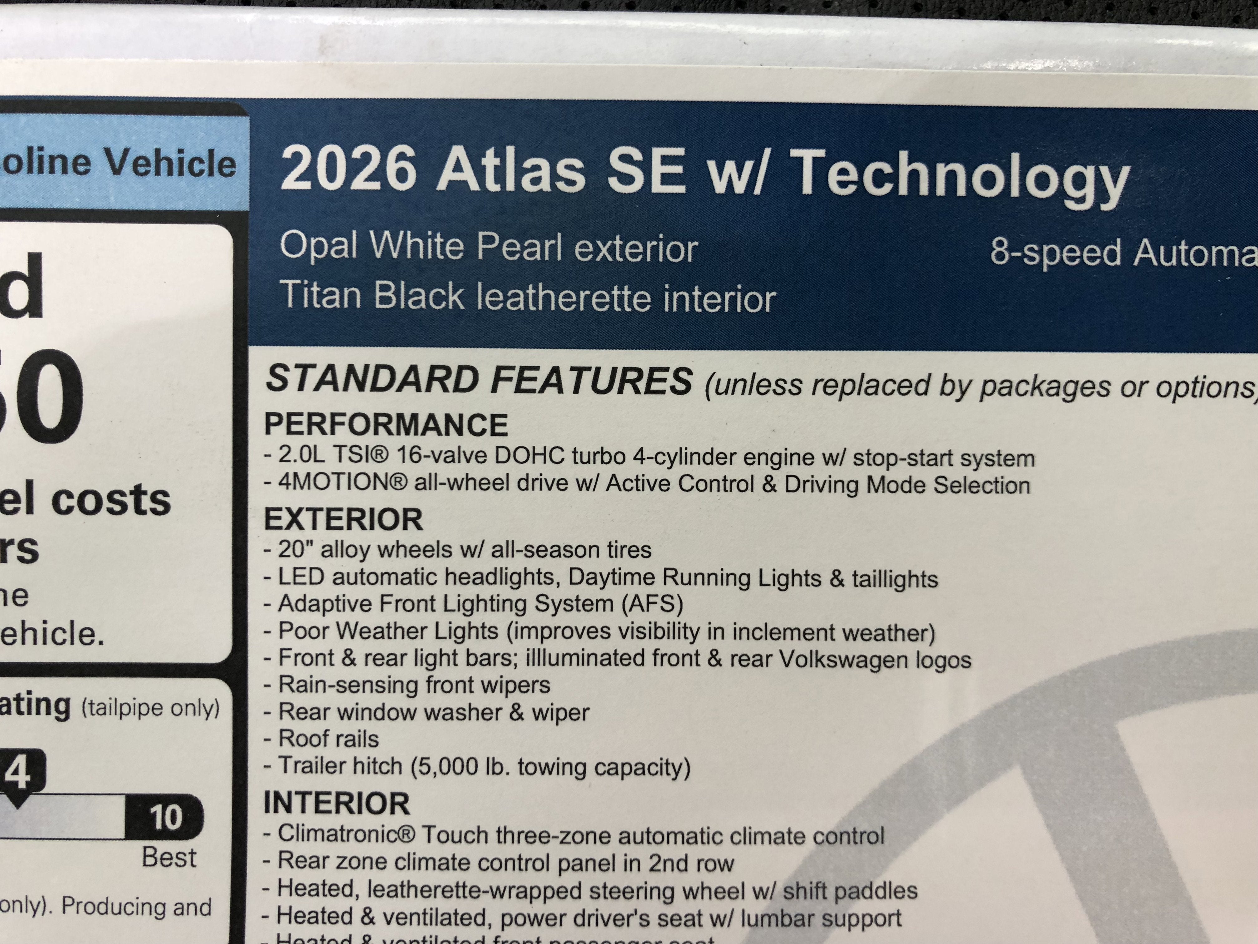 2026 Volkswagen Atlas 2.0T SE w/Technology w/captains chairs, panoramic sunroof and black wheel package