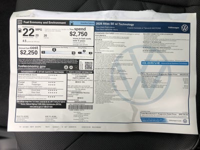 2026 Volkswagen Atlas 2.0T SE w/Technology w/captains chairs and panoramic sunroof